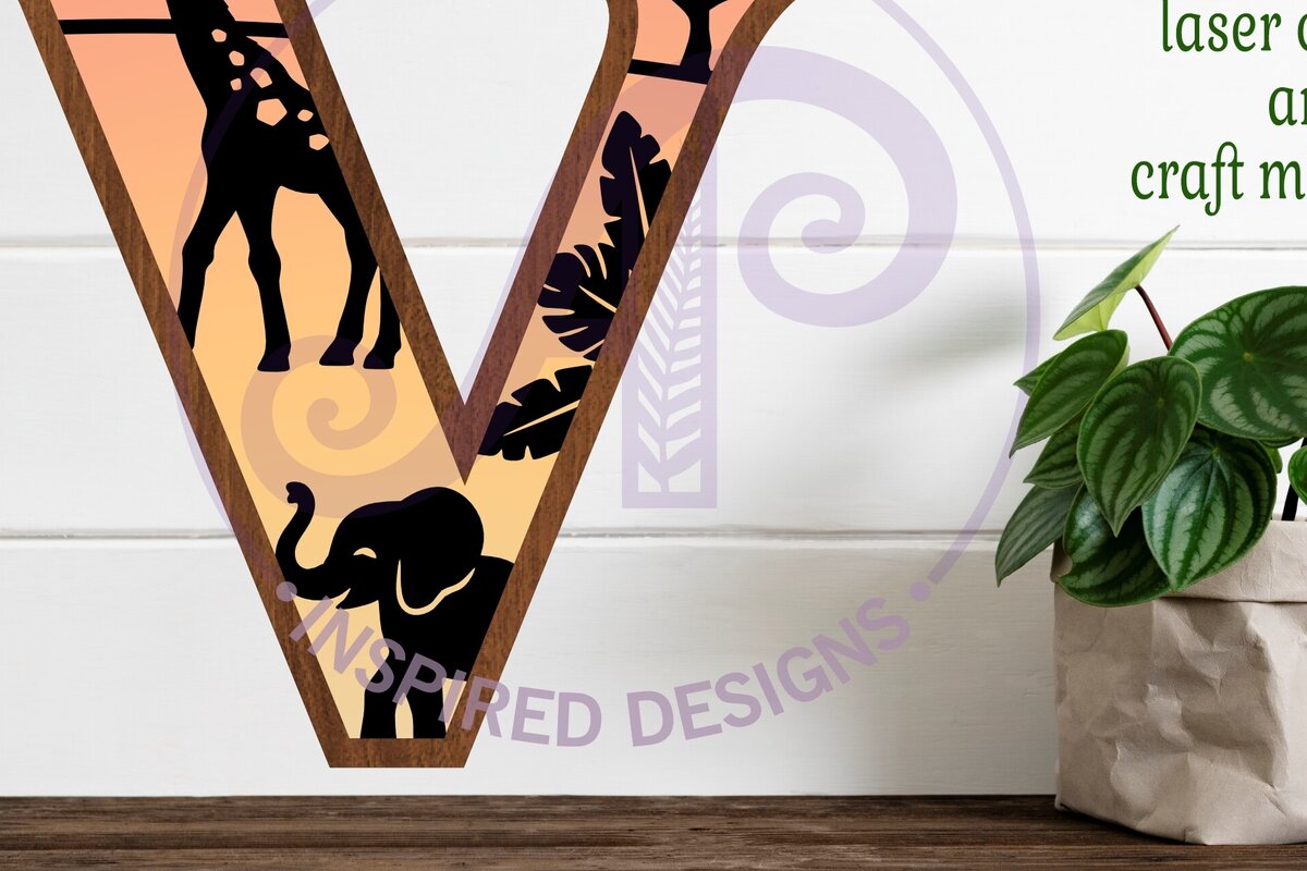 Σετ των 2 Intra απο ξύλο plywood 3mm-4mm πάχος – Επιστολή Safari Animals Large V Layered Δίασταση  20x20 cm INTRAFABR-114033944