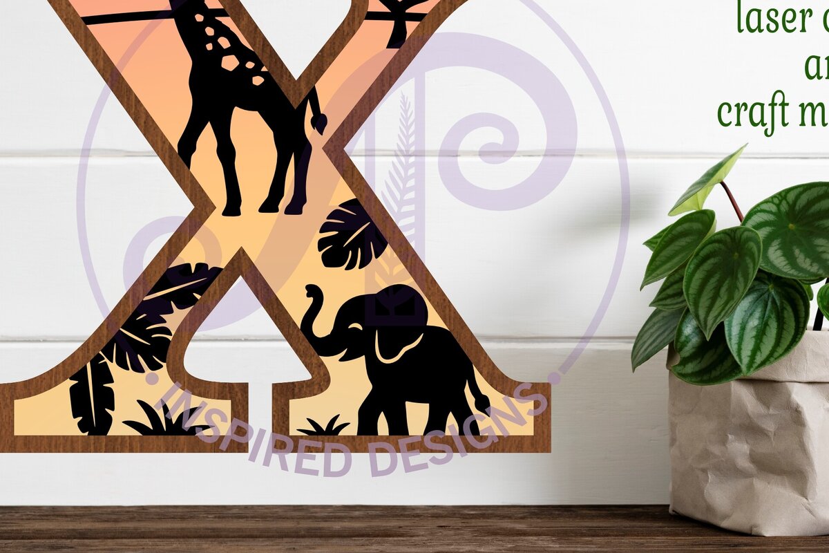 Σετ των 2 Intra απο ξύλο plywood 3mm-4mm πάχος – Επιστολή Safari Animals Large X Layered Δίασταση  20x20 cm INTRAFABR-114033869