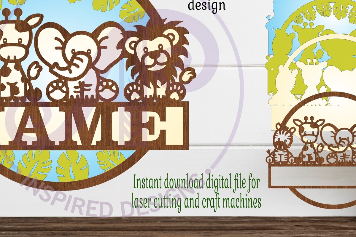 Σετ των 2 Intra απο ξύλο plywood 3mm-4mm πάχος – Safari Animals Layered Name Δίασταση  20x20 cm INTRAFABR-103206671