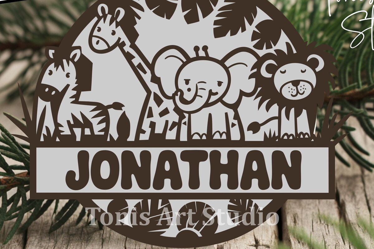 Σετ των 2 Intra απο ξύλο plywood 3mm-4mm πάχος – Safari Animals Name Sin Nursery Δίασταση  20x20 cm INTRAFABR-114040072