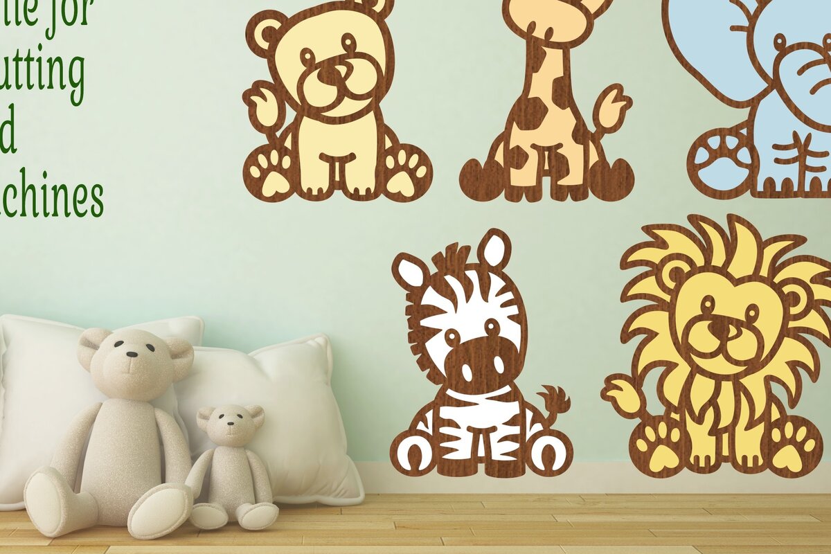 Σετ των 2 Intra απο ξύλο plywood 3mm-4mm πάχος – Safari Animals Two Layer F Δίασταση  20x20 cm INTRAFABR-73190818