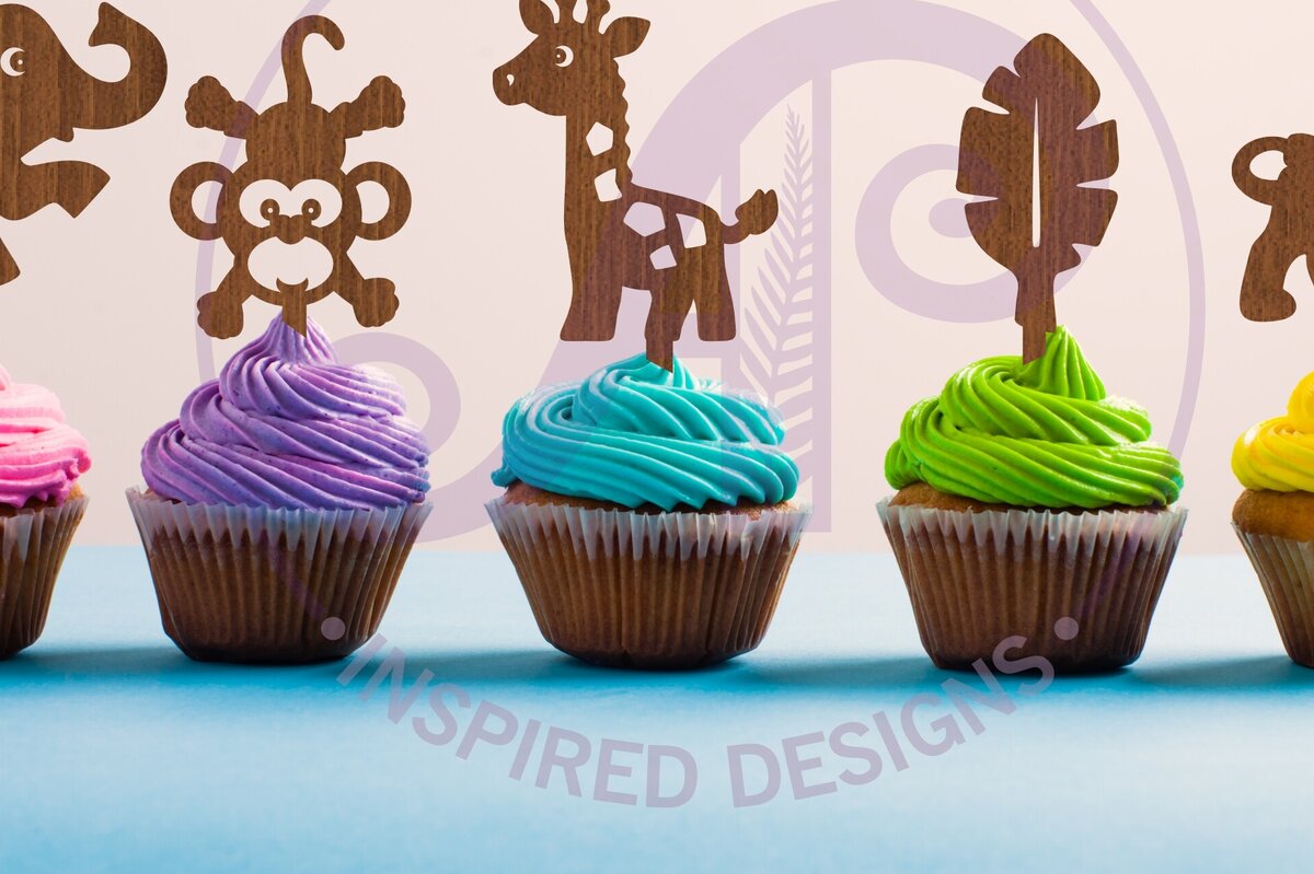 Σετ των 2 Intra απο ξύλο plywood 3mm-4mm πάχος – Safari Cupcake Toppers, 7 σχέδια Δίασταση  20x20 cm INTRAFABR-95548127