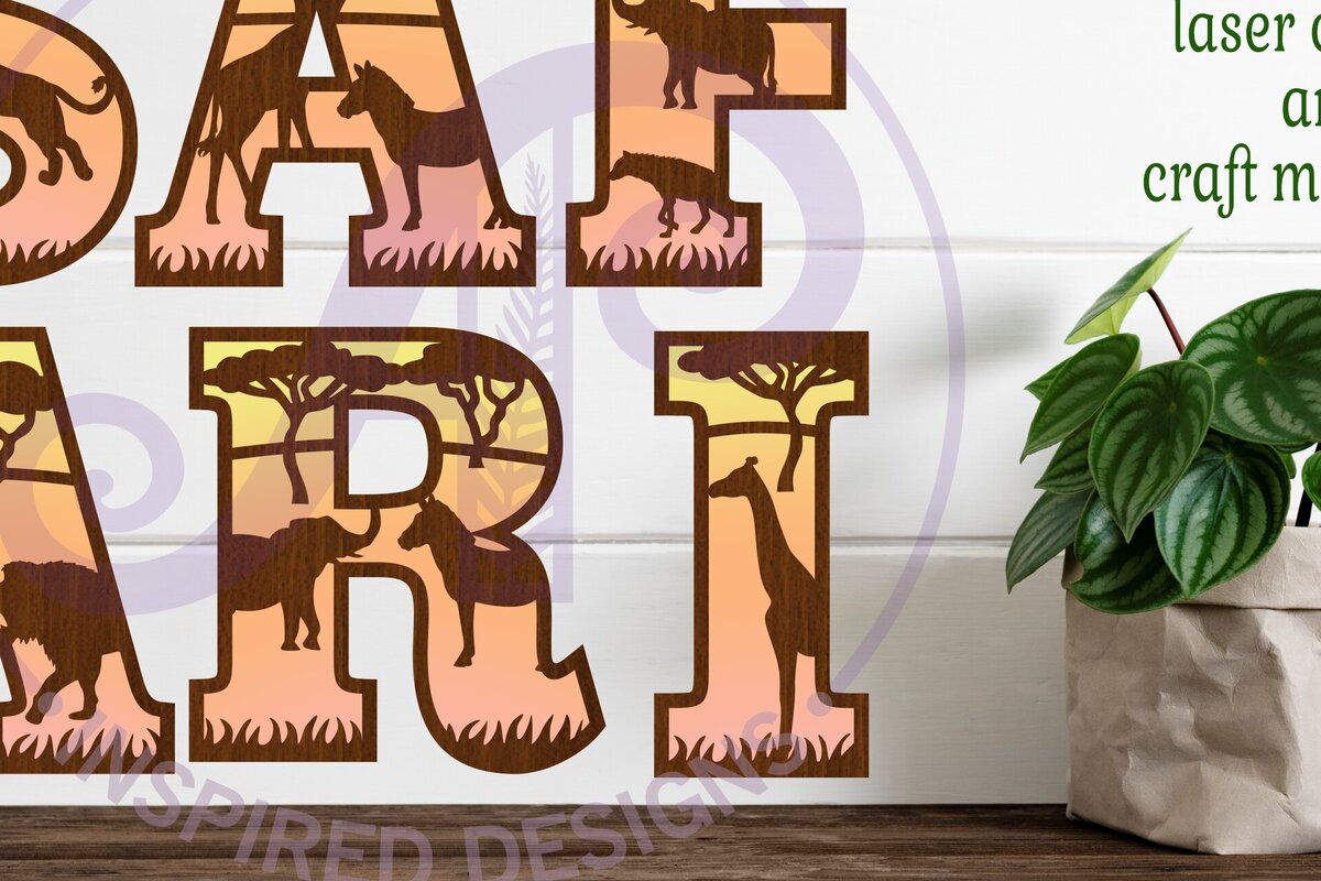 Σετ των 2 Intra απο ξύλο plywood 3mm-4mm πάχος – Σετ αλφαβήτου με θέμα Safari. 49 ΓράμματαSVG Δίασταση  20x20 cm INTRAFABR-83499401
