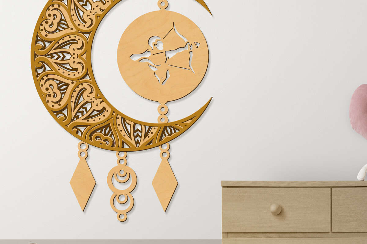 Intra απο ξύλο plywood 3mm-4mm πάχος – Πάνελ τοίχου Sagittarius Dream Catcher Δίασταση  40x30 cm INTRAFABR-104701501