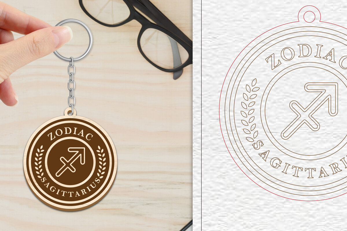 Σετ των 3 Intra απο ξύλο plywood 3mm-4mm πάχος – Τοξότης Μπρελόκ με λέιζερ | Ζωδιακός κύκλος Δίασταση  5x5 cm INTRAFABR-102217533