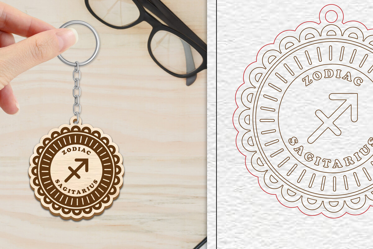 Σετ των 3 Intra απο ξύλο plywood 3mm-4mm πάχος – Τοξότης Μπρελόκ με λέιζερ | Ζωδιακός κύκλος Δίασταση  5x5 cm INTRAFABR-102289330