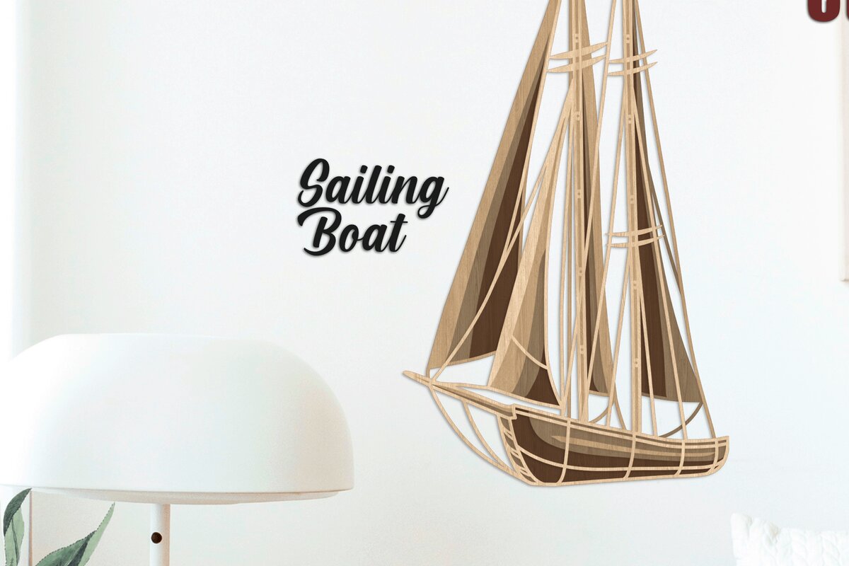 Σετ των 2 Intra απο ξύλο plywood 3mm-4mm πάχος – Sailing Boat - 3D Multilayer Δίασταση  20x20 cm INTRAFABR-31187402