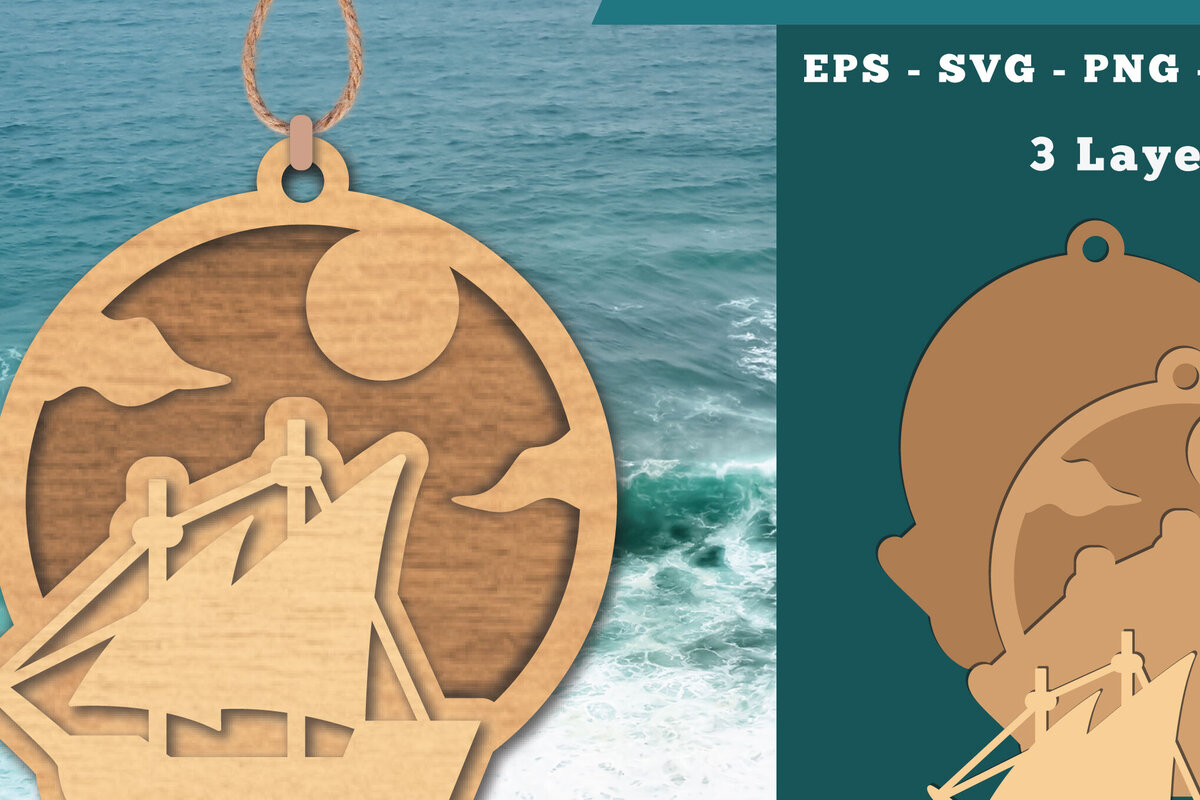 Σετ των 2 Intra απο ξύλο plywood 3mm-4mm πάχος – Στολίδι κοπής λέιζερ ιστιοπλοϊκού πλοίου Δίασταση  20x20 cm INTRAFABR-112013442