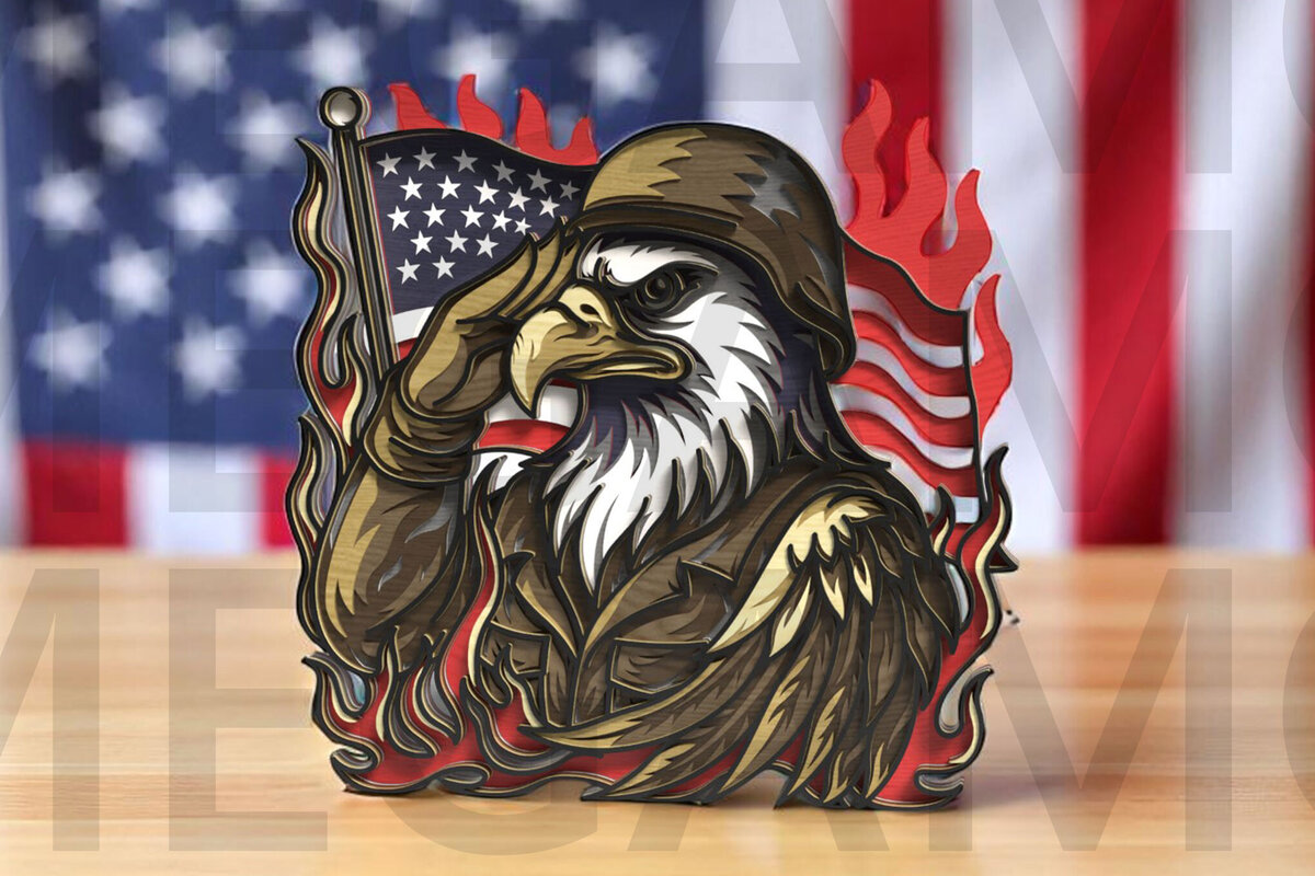 Σετ των 2 Intra απο ξύλο plywood 3mm-4mm πάχος – Χαιρετισμός Eagle Soldier Δίασταση  20x20 cm INTRAFABR-123433146