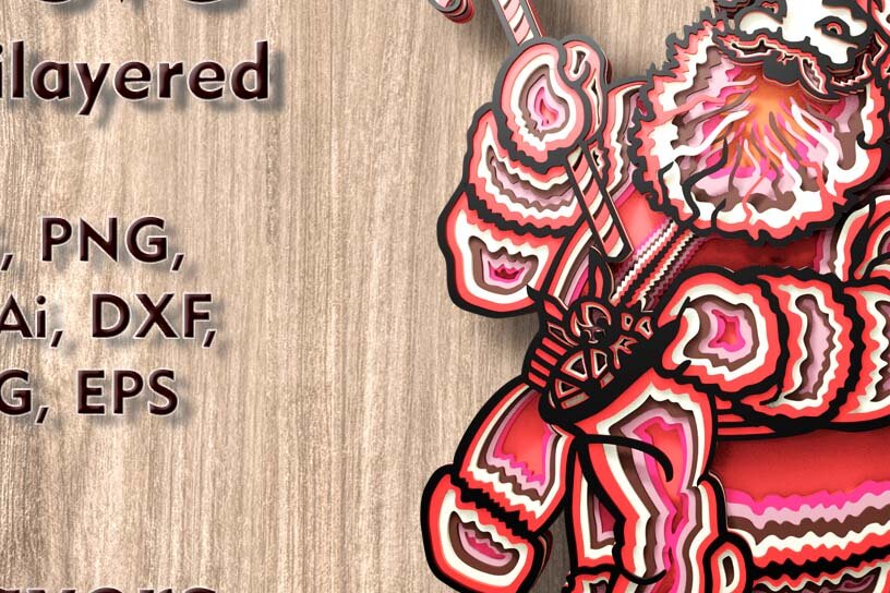 Σετ των 2 Intra απο ξύλο plywood 3mm-4mm πάχος – Αρχείο κοπής λέιζερ πολλαπλών επιπέδων Santa 3D Δίασταση  20x20 cm INTRAFABR-108908548