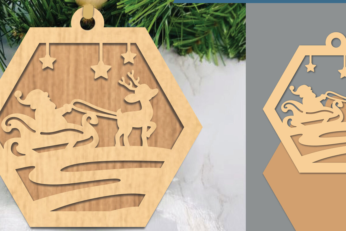 Σετ των 2 Intra απο ξύλο plywood 3mm-4mm πάχος – Στολίδι με λέιζερ Santa and Sleigh Δίασταση  20x20 cm INTRAFABR-105774226