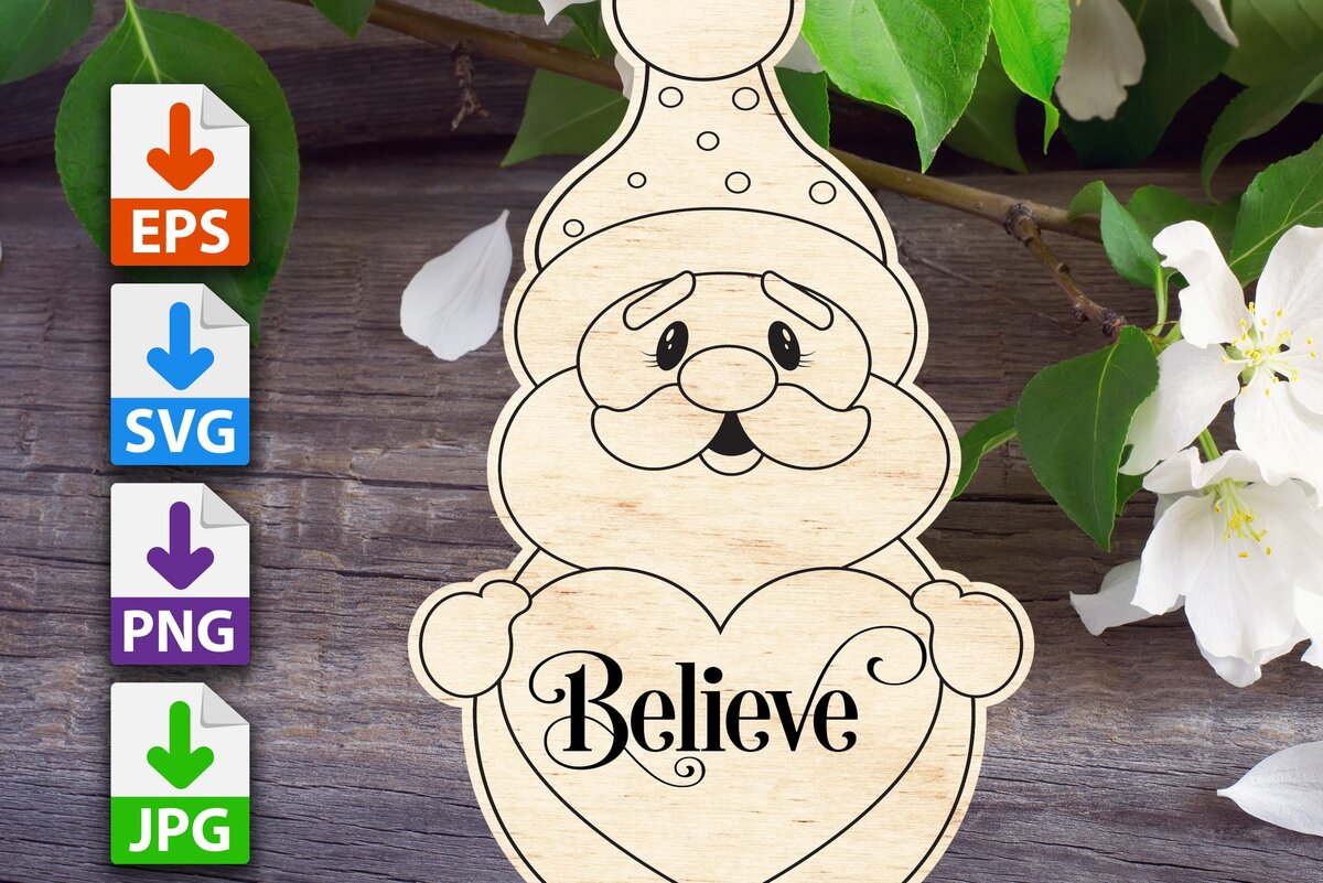 Σετ των 2 Intra απο ξύλο plywood 3mm-4mm πάχος – Στολίδι Santa Believe Δίασταση  20x20 cm INTRAFABR-46007381