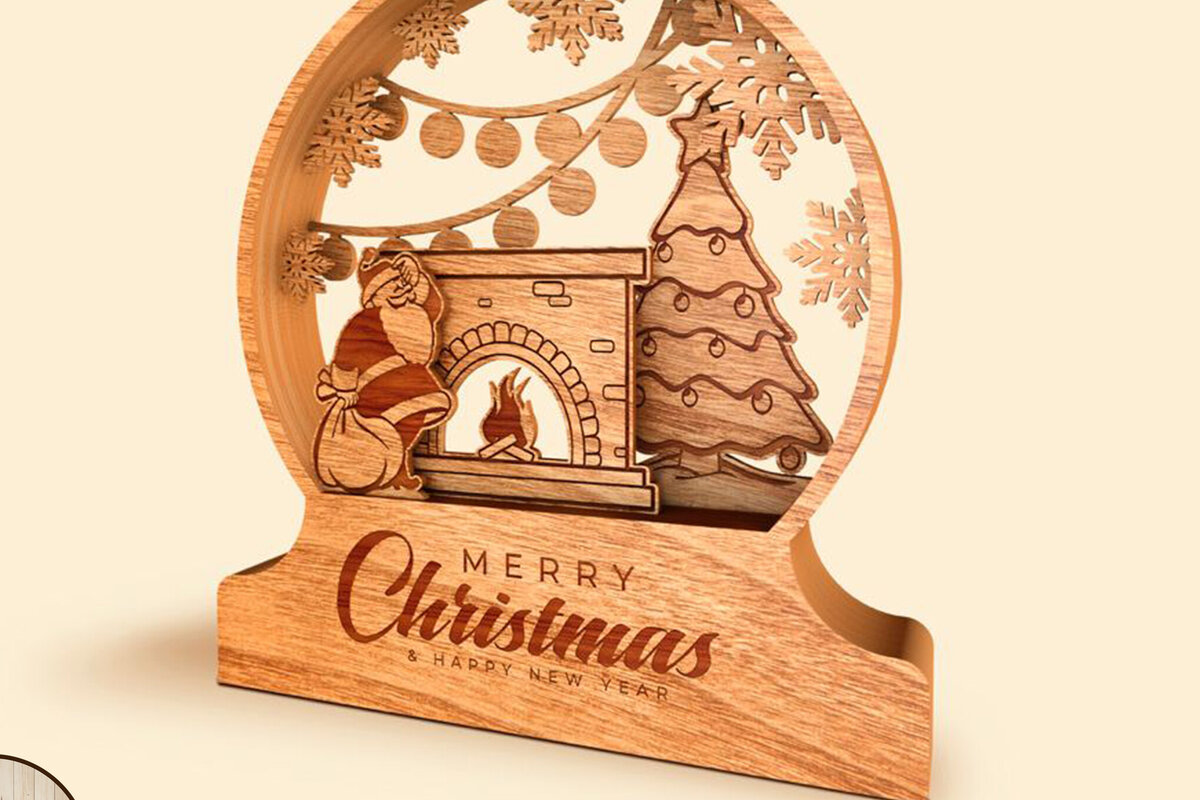 Σετ των 2 Intra απο ξύλο plywood 3mm-4mm πάχος – Πρότυπο αποκοπής χριστουγεννιάτικων σφαιρών Santa Δίασταση  20x20 cm INTRAFABR-108479301