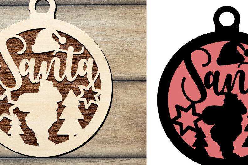 Σετ των 2 Intra απο ξύλο plywood 3mm-4mm πάχος – Αρχεία αποκοπής με λέιζερ Santa Christmas Δίασταση  20x20 cm INTRAFABR-83009814