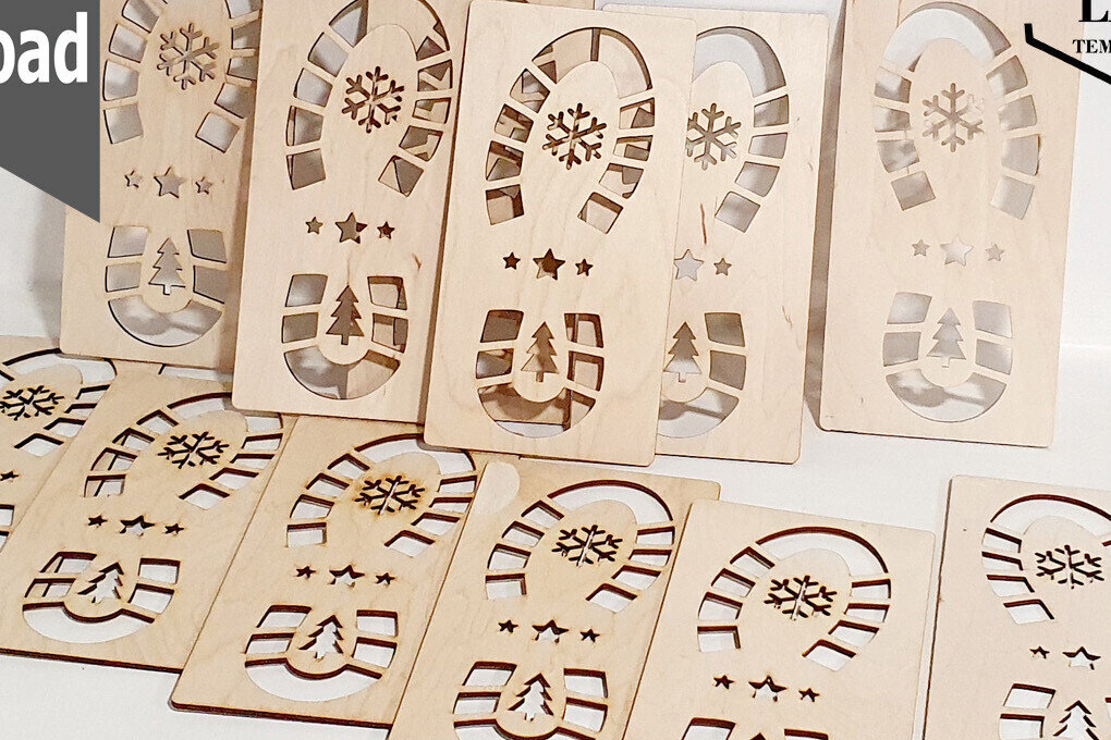 Intra απο ξύλο plywood 3mm-4mm πάχος – Στένσιλ Santa Claus 2 Designs Footprints Δίασταση  40x30 cm INTRAFABR-92966132