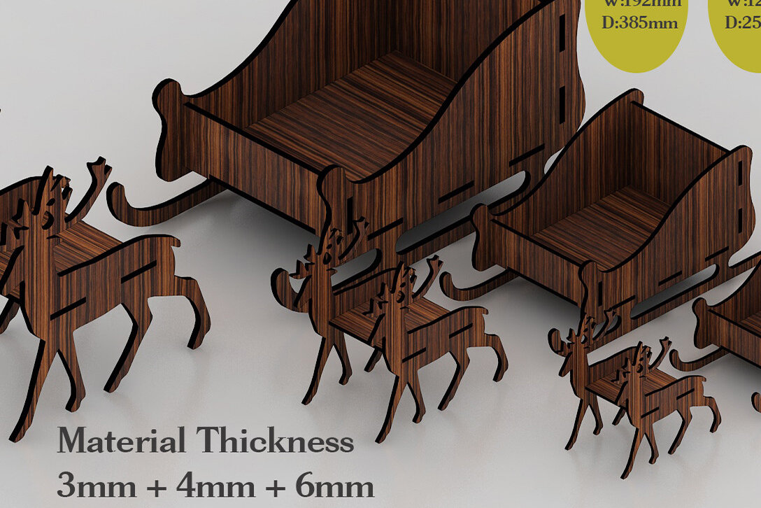 Σετ των 2 Intra απο ξύλο plywood 3mm-4mm πάχος – Χριστουγεννιάτικο ελκήθρο ελαφιού Άγιου Βασίλη 273 Δίασταση  20x20 cm INTRAFABR-53991494