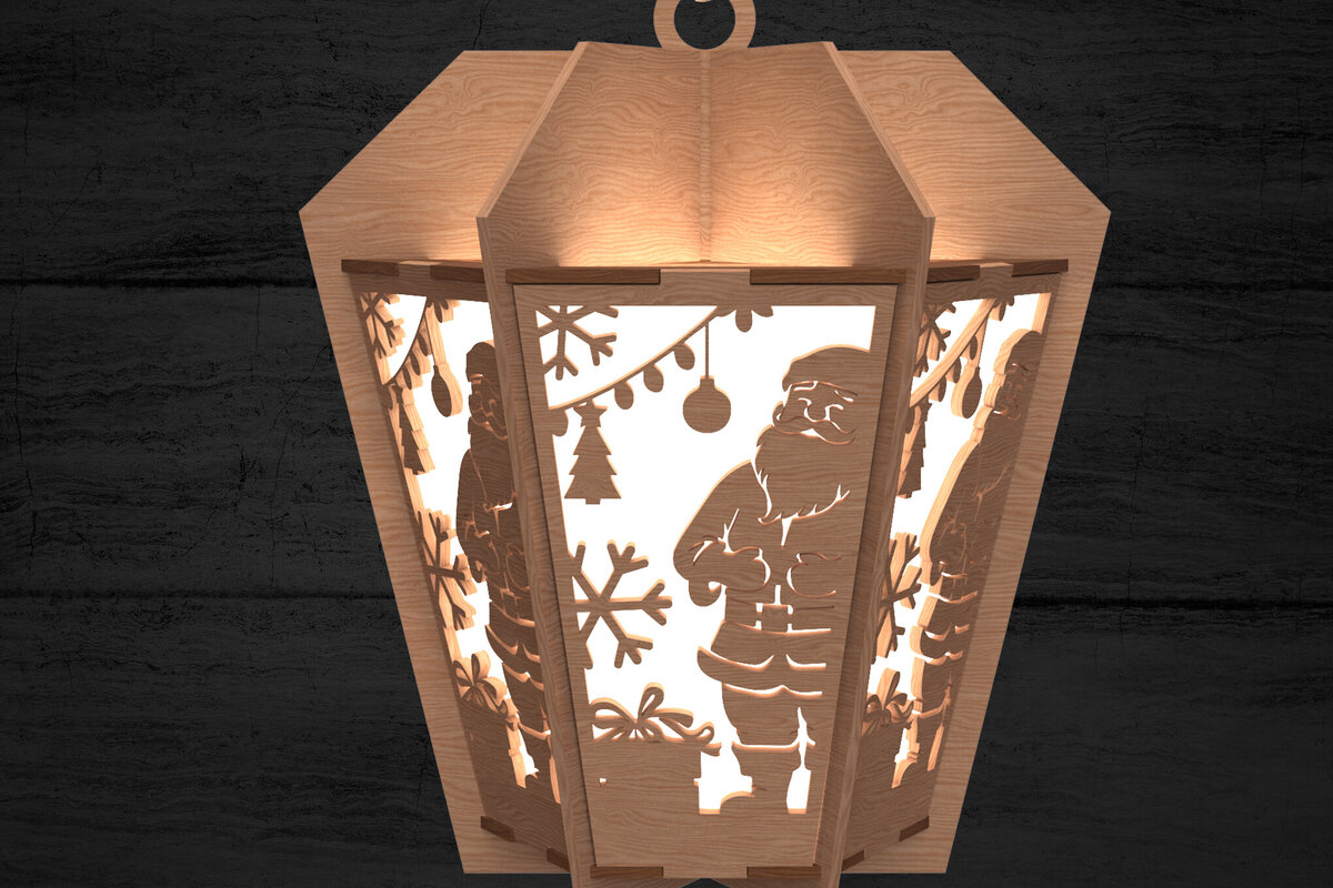 Σετ των 2 Intra απο ξύλο plywood 3mm-4mm πάχος – Χριστουγεννιάτικο φανάρι Άγιου Βασίλη Δίασταση  20x20 cm INTRAFABR-108902668