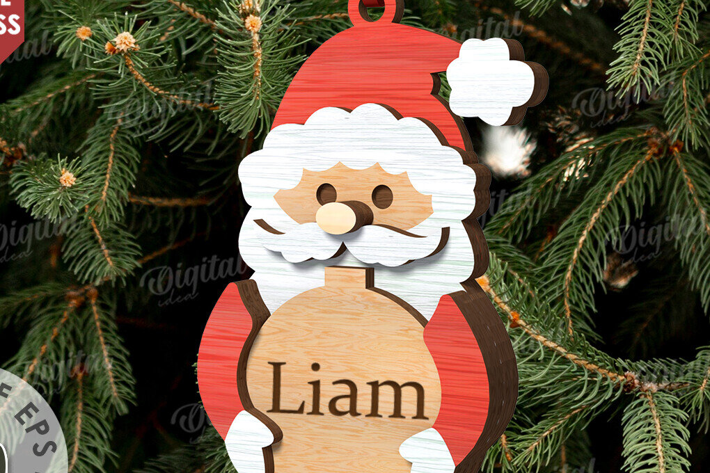 Σετ των 2 Intra απο ξύλο plywood 3mm-4mm πάχος – Χριστουγεννιάτικο στολίδι Άγιος Βασίλης Δίασταση  20x20 cm INTRAFABR-111210197