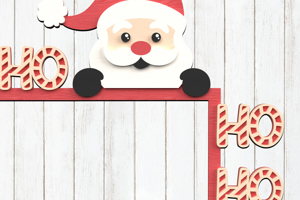 Σετ των 2 Intra απο ξύλο plywood 3mm-4mm πάχος – Διακόσμηση γωνιακού ραφιού Santa Claus HO HO HO Δίασταση  20x20 cm INTRAFABR-110667783