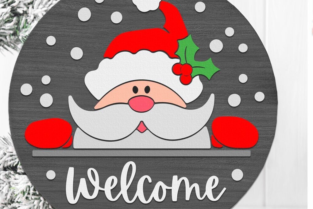 Σετ των 2 Intra απο ξύλο plywood 3mm-4mm πάχος – Santa Claus Welcome, Χριστουγεννιάτικη Πόρτα Δίασταση  20x20 cm INTRAFABR-112037604