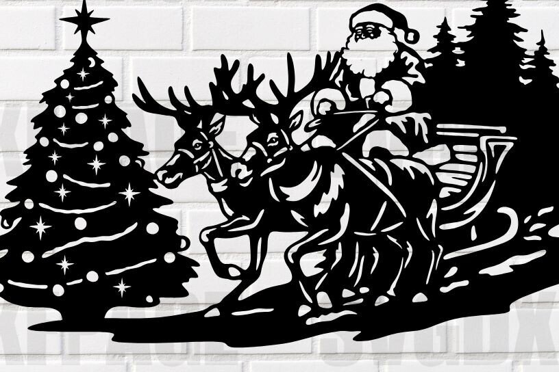 Σετ των 2 Intra απο ξύλο plywood 3mm-4mm πάχος – Αρχείο αποκοπής Άγιος Βασίλης με τάρανδο Δίασταση  20x20 cm INTRAFABR-115222465