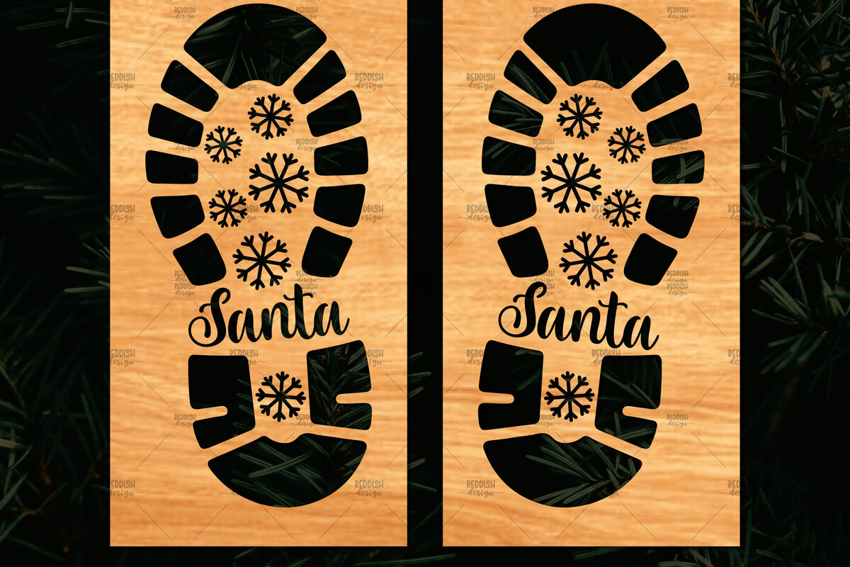 Σετ των 2 Intra απο ξύλο plywood 3mm-4mm πάχος – Santa Footprint, Santa Footprint Δίασταση  20x20 cm INTRAFABR-109740822