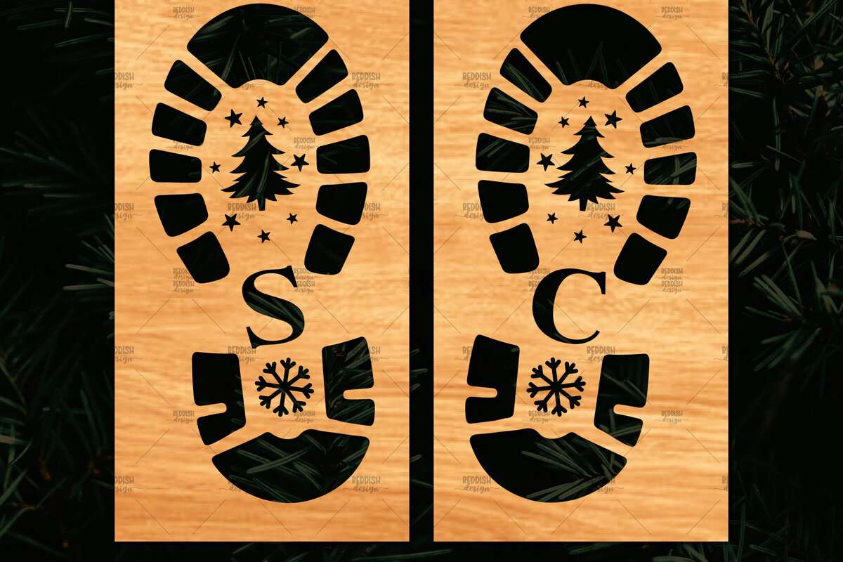 Σετ των 2 Intra απο ξύλο plywood 3mm-4mm πάχος – Santa Footprint, Santa Footprint Δίασταση  20x20 cm INTRAFABR-109740652