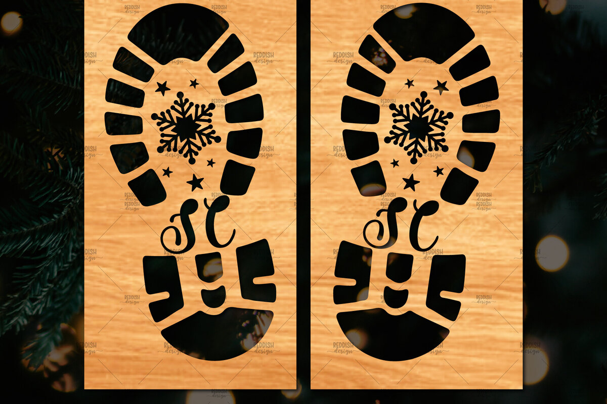 Σετ των 2 Intra απο ξύλο plywood 3mm-4mm πάχος – Santa Footprint, Santa Footprint Δίασταση  20x20 cm INTRAFABR-109740701