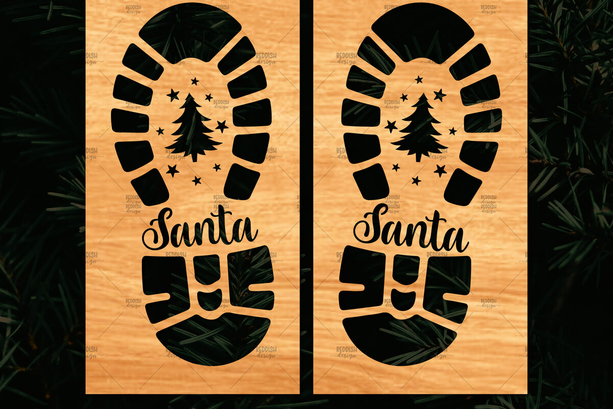 Σετ των 2 Intra απο ξύλο plywood 3mm-4mm πάχος – Santa Footprint, Santa Footprint Δίασταση  20x20 cm INTRAFABR-109740760
