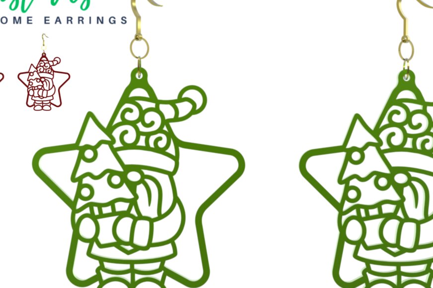 Σετ των 3 Intra απο ξύλο plywood 3mm-4mm πάχος – Σκουλαρίκια Santa Gnome Χριστουγεννιάτικα, Laser Δίασταση  5x5 cm INTRAFABR-84548432