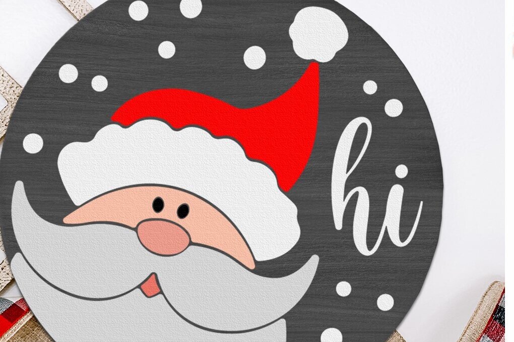 Σετ των 2 Intra απο ξύλο plywood 3mm-4mm πάχος – Santa Hi, Xmas Door Sign Δίασταση  40x30 cm INTRAFABR-111881069