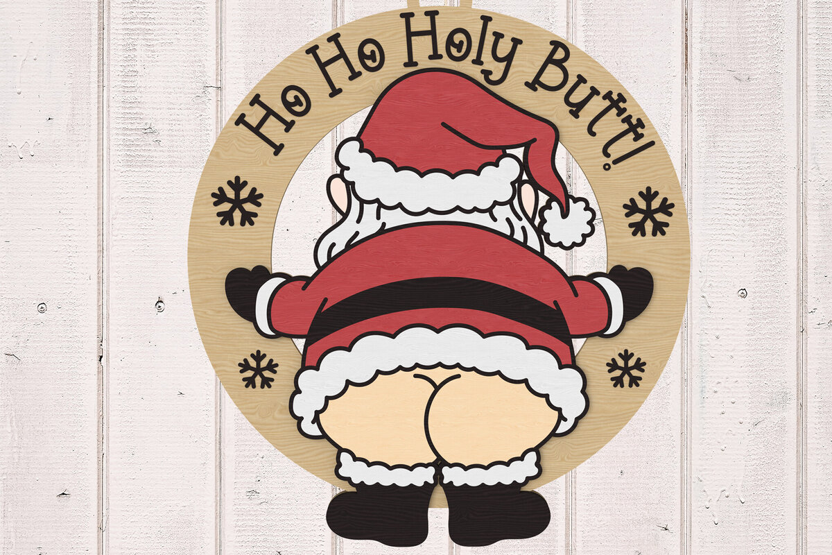 Σετ των 2 Intra απο ξύλο plywood 3mm-4mm πάχος – Στολίδι Santa Ho Ho Holy Butt Δίασταση  20x20 cm INTRAFABR-108127602