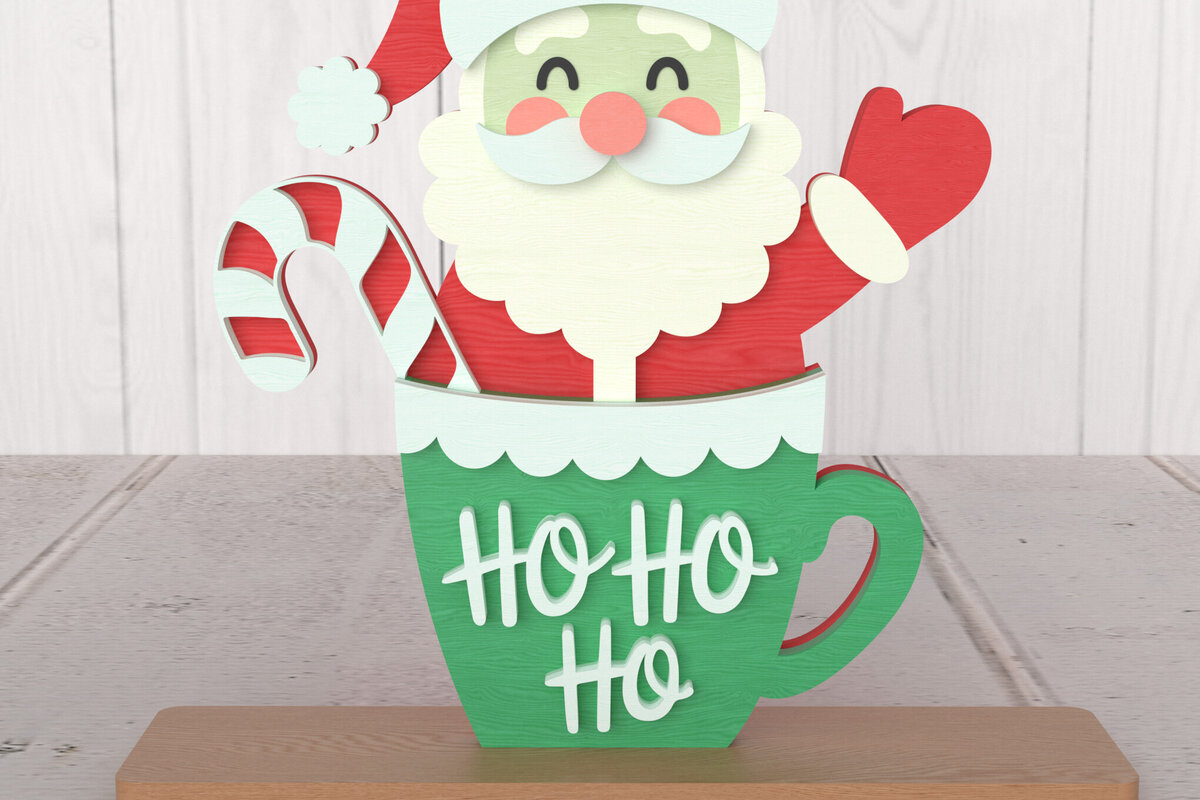 Σετ των 2 Intra απο ξύλο plywood 3mm-4mm πάχος – Χριστουγεννιάτικη διακόσμηση Santa in Cup με λέιζερ Δίασταση  20x20 cm INTRAFABR-107875644