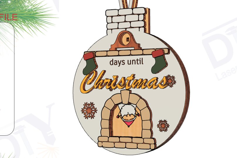 Σετ των 2 Intra απο ξύλο plywood 3mm-4mm πάχος – Στολίδι Αϊ-Βασίλη στο τζάκι αντίστροφη μέτρηση Δίασταση  20x20 cm INTRAFABR-109665652