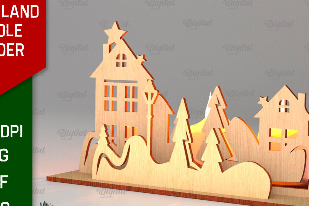 Σετ των 2 Intra απο ξύλο plywood 3mm-4mm πάχος – Κεριοφόρο Santa Land Δίασταση  20x20 cm INTRAFABR-106949285