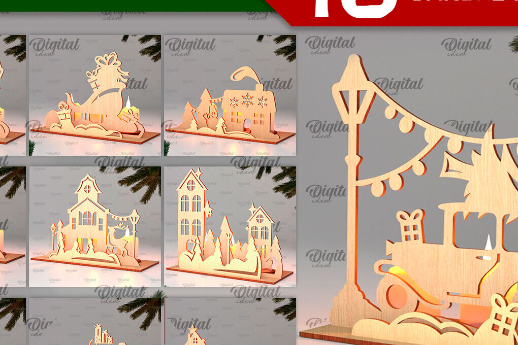 Σετ των 2 Intra απο ξύλο plywood 3mm-4mm πάχος – Πακέτο λέιζερ Santa Land Candle Holders Δίασταση  20x20 cm INTRAFABR-106950767