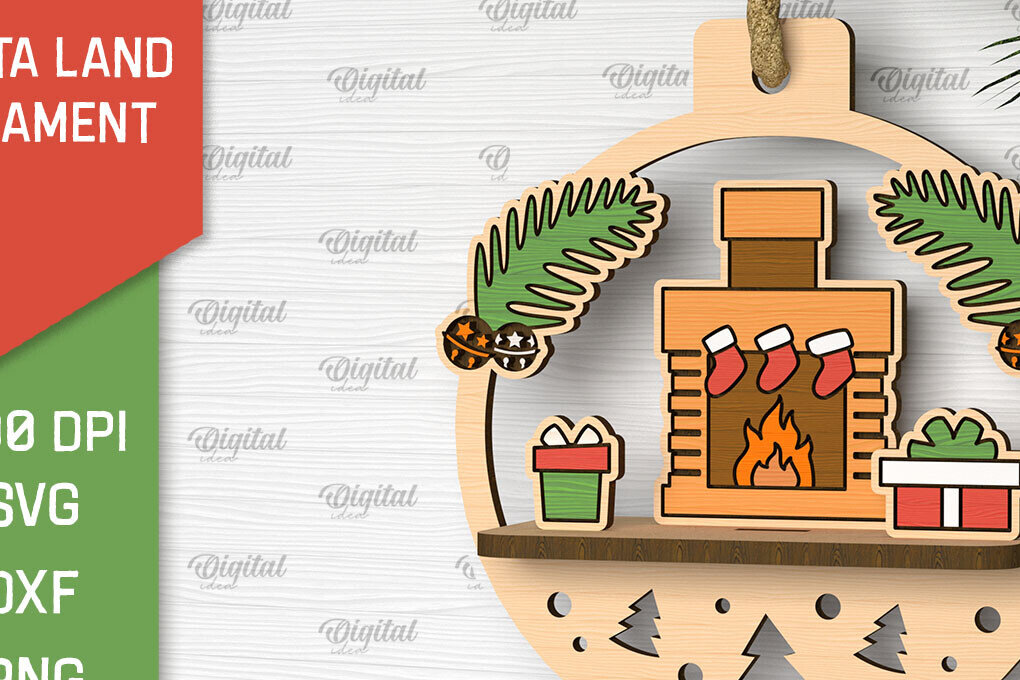 Σετ των 2 Intra απο ξύλο plywood 3mm-4mm πάχος –  κοπής με λέιζερ στολίδι Santa Land Δίασταση  20x20 cm INTRAFABR-102600632