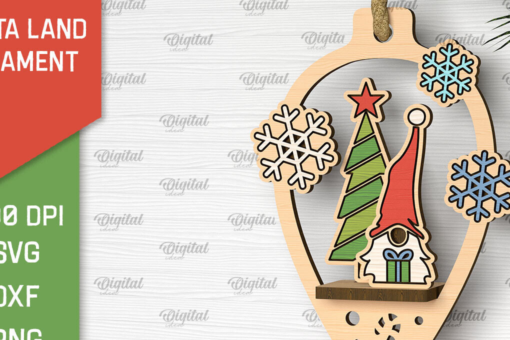 Σετ των 2 Intra απο ξύλο plywood 3mm-4mm πάχος –  κοπής με λέιζερ στολίδι Santa Land Δίασταση  20x20 cm INTRAFABR-102600466