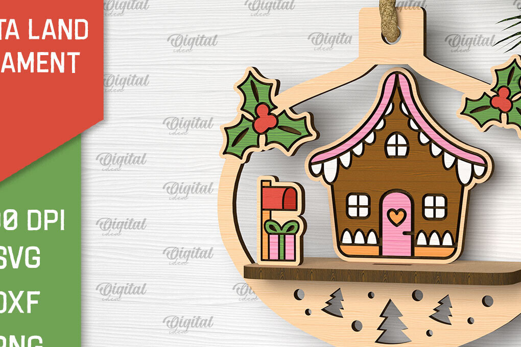 Σετ των 2 Intra απο ξύλο plywood 3mm-4mm πάχος –  κοπής με λέιζερ στολίδι Santa Land Δίασταση  20x20 cm INTRAFABR-102600496