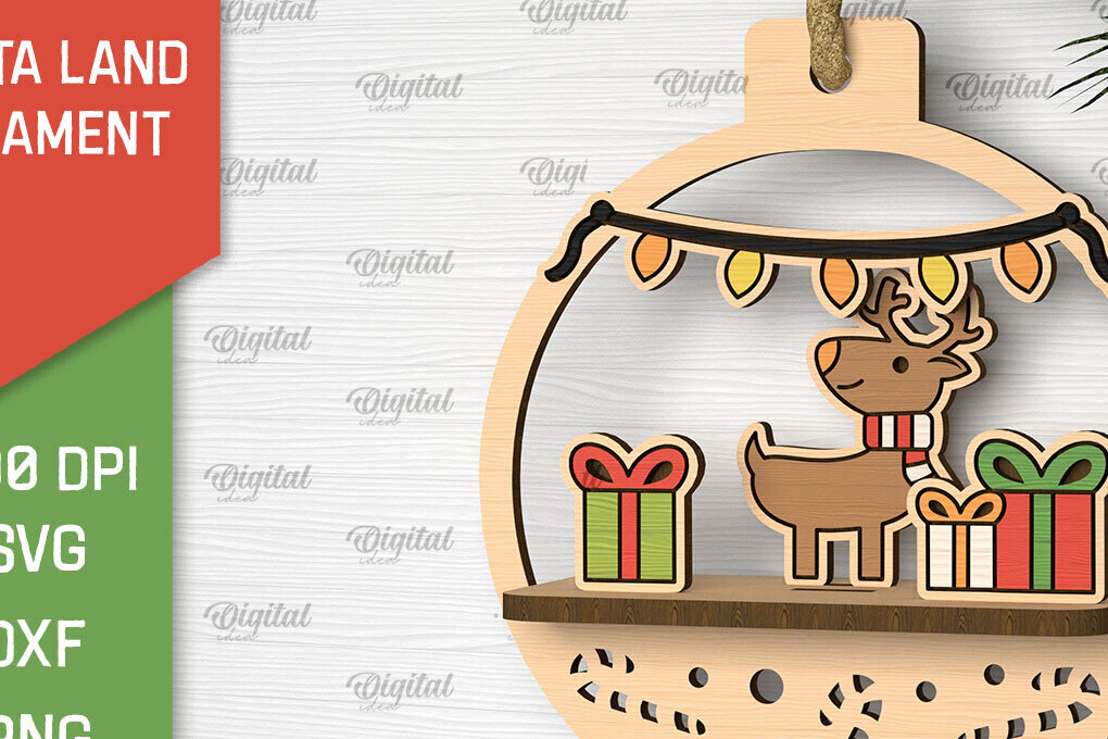 Σετ των 2 Intra απο ξύλο plywood 3mm-4mm πάχος –  κοπής με λέιζερ στολίδι Santa Land Δίασταση  20x20 cm INTRAFABR-102600514