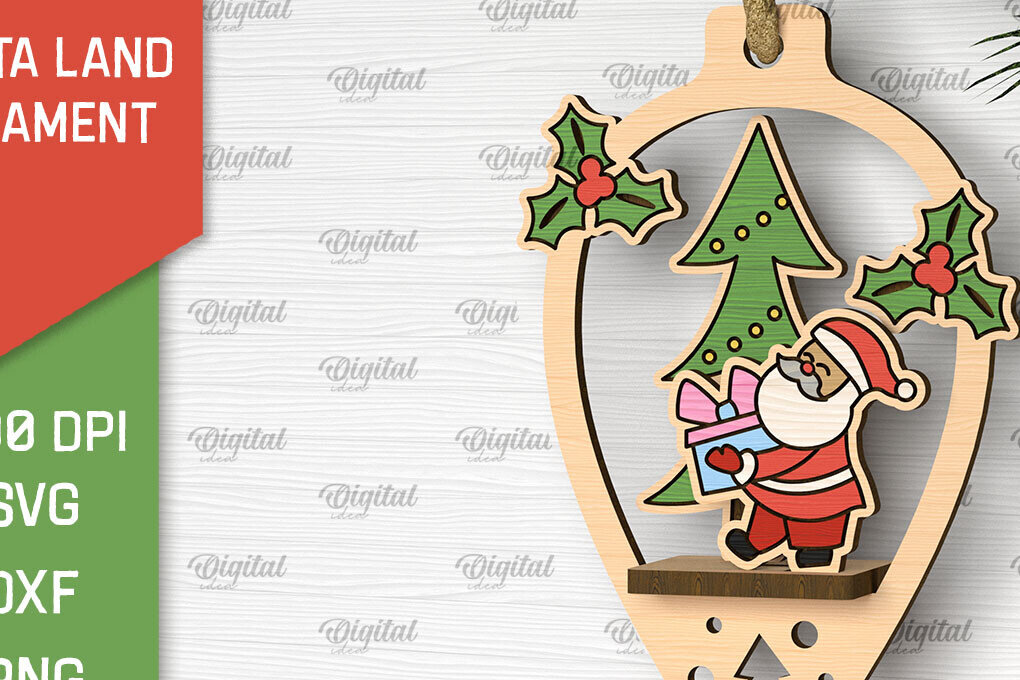 Σετ των 2 Intra απο ξύλο plywood 3mm-4mm πάχος –  κοπής με λέιζερ στολίδι Santa Land Δίασταση  20x20 cm INTRAFABR-102600530