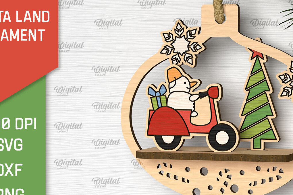 Σετ των 2 Intra απο ξύλο plywood 3mm-4mm πάχος –  κοπής με λέιζερ στολίδι Santa Land Δίασταση  20x20 cm INTRAFABR-102600558