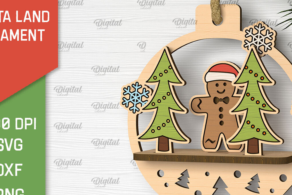 Σετ των 2 Intra απο ξύλο plywood 3mm-4mm πάχος –  κοπής με λέιζερ στολίδι Santa Land Δίασταση  20x20 cm INTRAFABR-102600581