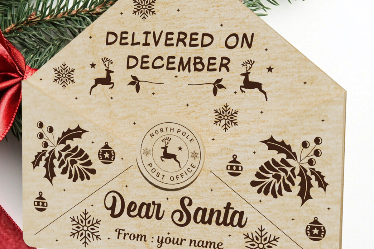 Σετ των 2 Intra απο ξύλο plywood 3mm-4mm πάχος – Γράμμα Άγιου Βασίλη με χριστουγεννιάτικα στολίδια Δίασταση  20x20 cm INTRAFABR-108551999