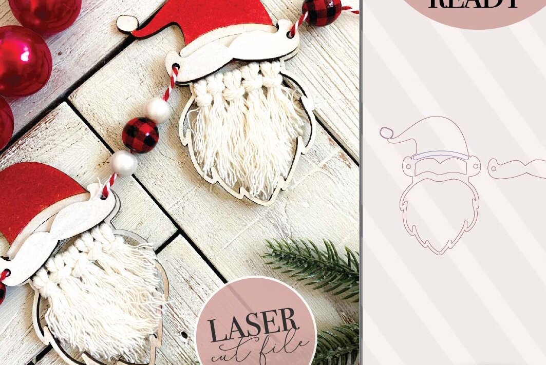 Σετ των 2 Intra απο ξύλο plywood 3mm-4mm πάχος – Santa Macrame Garland Δίασταση  20x20 cm INTRAFABR-72645535