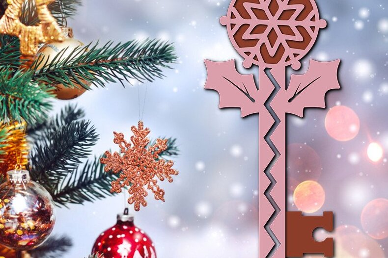 Σετ των 2 Intra απο ξύλο plywood 3mm-4mm πάχος – Αρχείο κοπής λέιζερ 3D Santa Magic Key Δίασταση  20x20 cm INTRAFABR-39182393