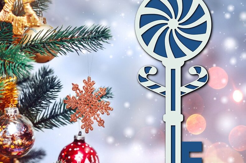 Σετ των 2 Intra απο ξύλο plywood 3mm-4mm πάχος – Αρχείο κοπής λέιζερ 3D Santa Magic Key Δίασταση  20x20 cm INTRAFABR-39182412