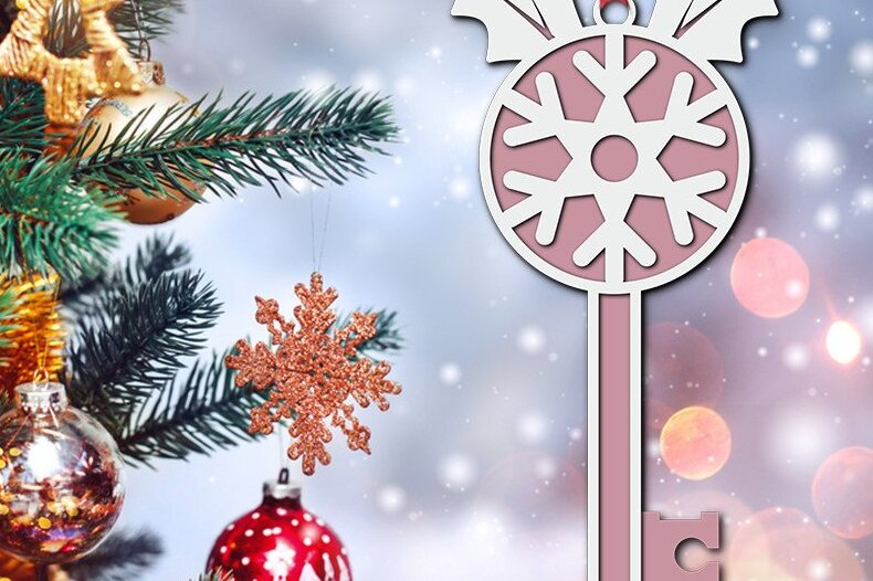 Σετ των 2 Intra απο ξύλο plywood 3mm-4mm πάχος – Αρχείο κοπής λέιζερ 3D Santa Magic Key Δίασταση  20x20 cm INTRAFABR-39182529