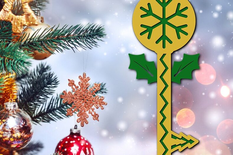 Σετ των 2 Intra απο ξύλο plywood 3mm-4mm πάχος – Αρχείο κοπής λέιζερ 3D Santa Magic Key Δίασταση  20x20 cm INTRAFABR-39182556