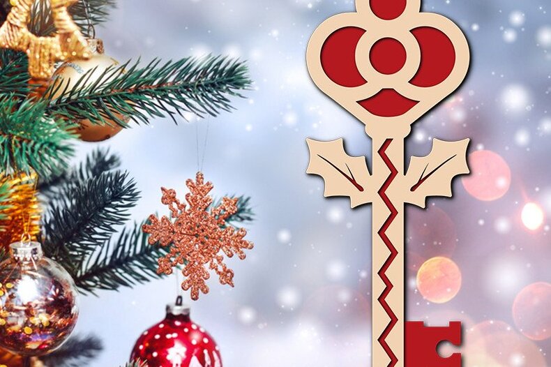 Σετ των 2 Intra απο ξύλο plywood 3mm-4mm πάχος – Αρχείο κοπής λέιζερ 3D Santa Magic Key Δίασταση  20x20 cm INTRAFABR-39182380